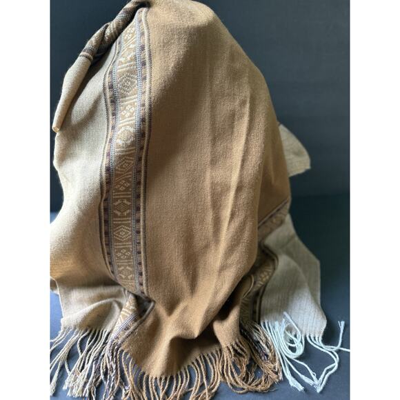 Wool Blend Rectangle Scarf Brown Tan Fringe Career Classic Preppy Academia - Picture 5 of 7
